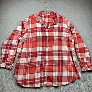 Sonoma Flannel Shirt Women's‎ Plus 3X Red Plaid Button Up Cozy Comfort Relaxed
